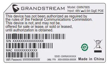 GRANDSTREAM Wi-Fi Access Point GWN7605 Installation Guide