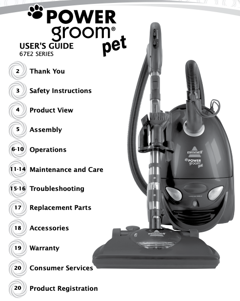 Bissell 67E2 Series Powergroom User Guide