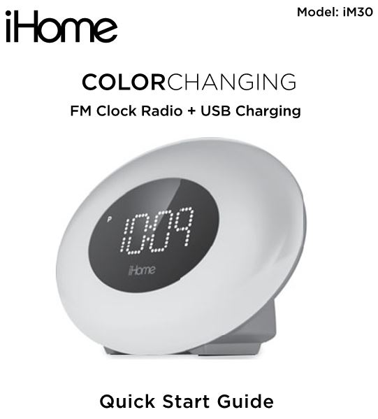 iHome FM Clock Radio + USB Charging User Guide