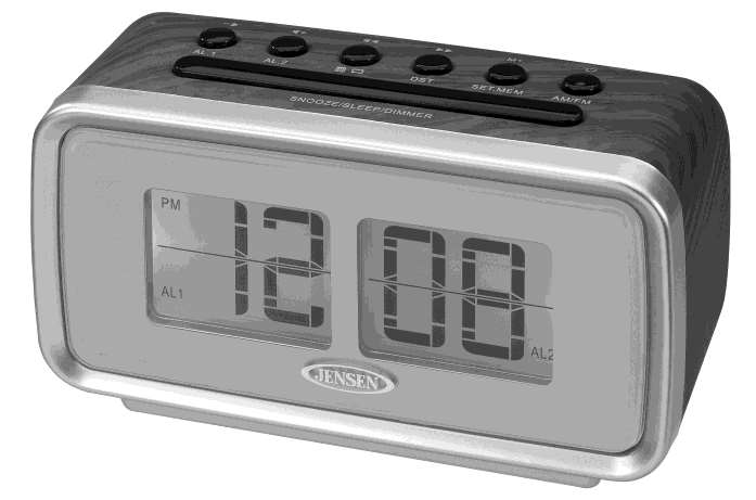 Jensen JCR-232 AM/FM Dual Alarm Clock Radio With Digital Retro Flip Display User Manual
