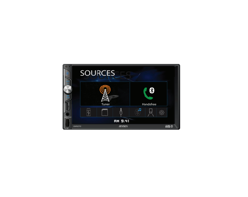 JENSEN Media Receiver Bluetooth featuring a 7″ Touch Screen Display Installation Guide