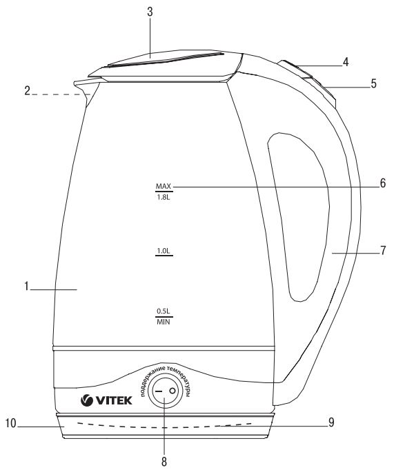 VITEK Electric Appliance For Heating Liquids (Kettle) VT-7027 BW User Manual